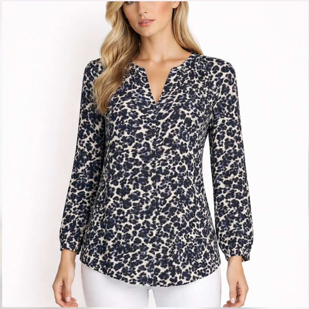 Rebecca Taylor size 2 blue leopard print silk blouse long sleeves